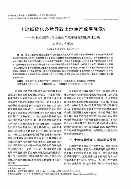 土地细碎化必然导致土地生产效率降低？——对土地细碎化与土地生产效率研究的批判性分析