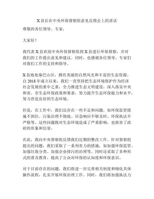 X县长在中央环保督察组意见反馈会上的讲话