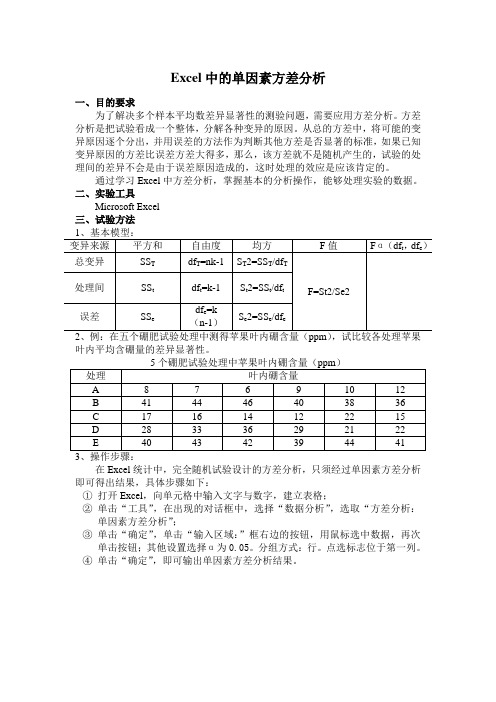 Excel中的单因素方差分析