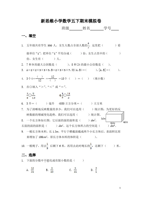 新思维小学数学五年级下册期末模拟卷