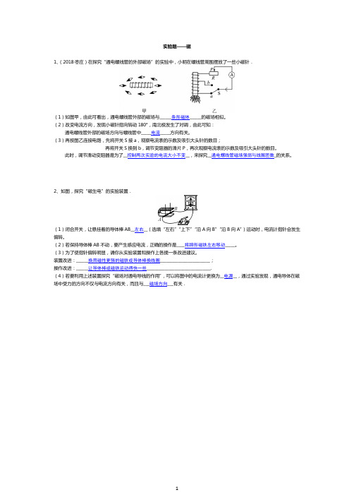 中考物理总复习专题训练磁现象实验(附答案)