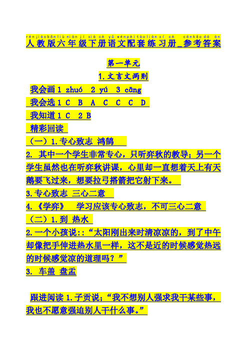 人教版六年级下册语文配套练习册答案