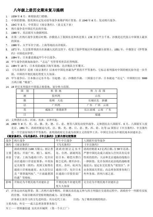 八上历史期末复习提纲(人教版)