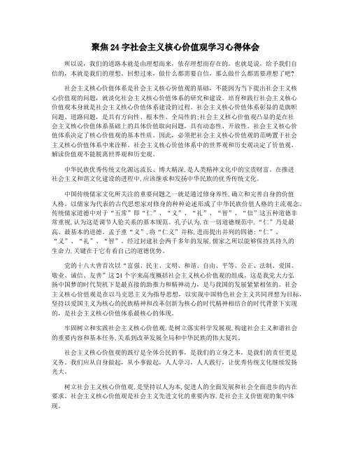 聚焦24字社会主义核心价值观学习心得体会
