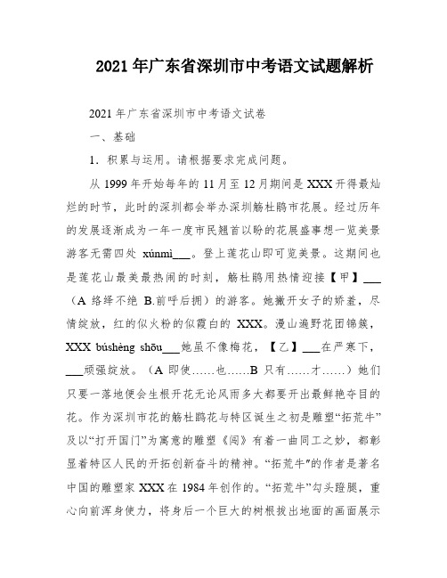 2021年广东省深圳市中考语文试题解析