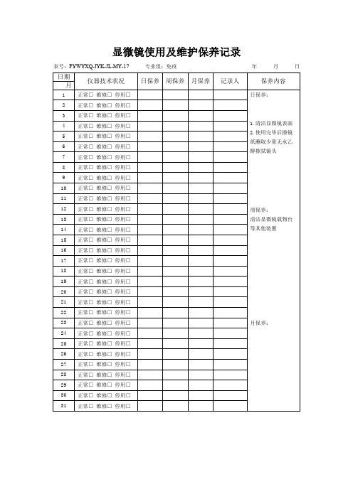 显微镜使用及维护保养记录