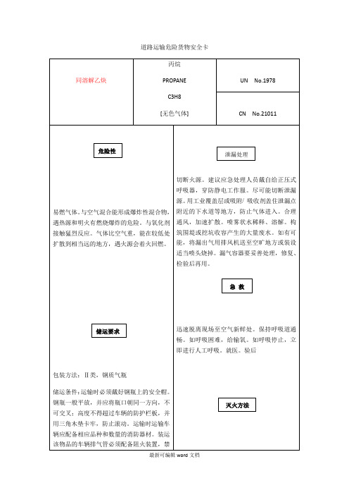 道路运输危险货物安全卡