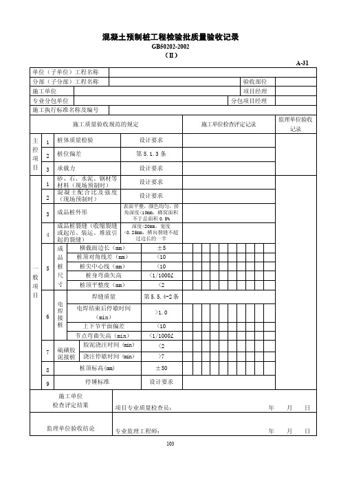 混凝土预制桩工程检验批质量验收记录