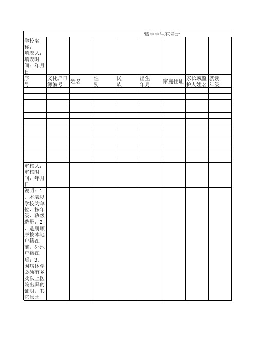 辍学学生花名册样表