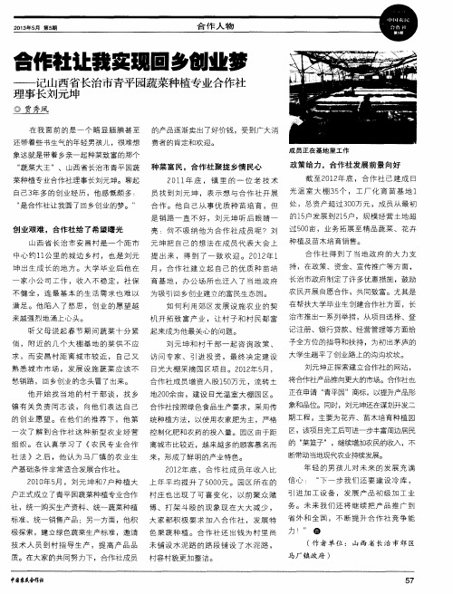 合作社让我实现回乡创业梦——记山西省长治市青平园蔬菜种植专业合作社理事长刘元坤