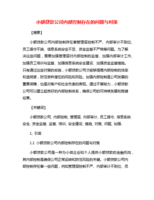 小额贷款公司内部控制存在的问题与对策