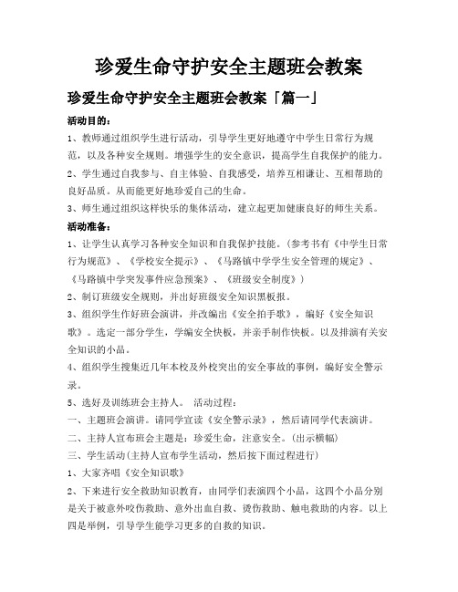 珍爱生命守护安全主题班会教案