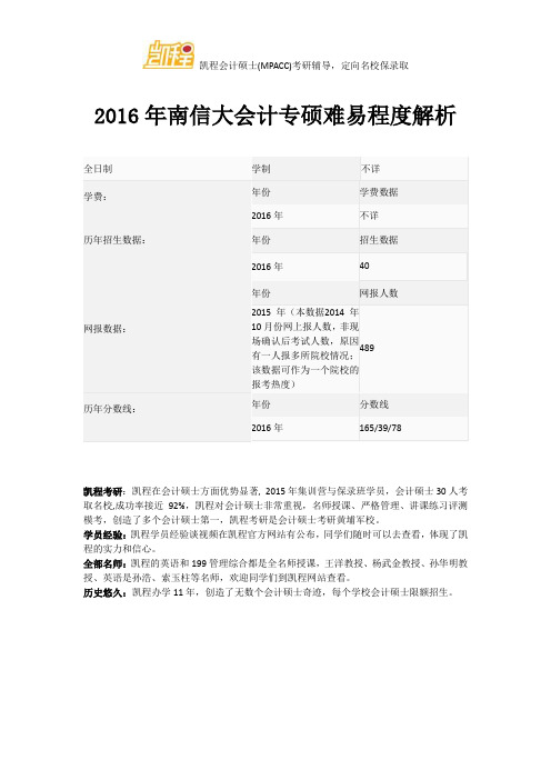 2016年南信大会计专硕难易程度解析