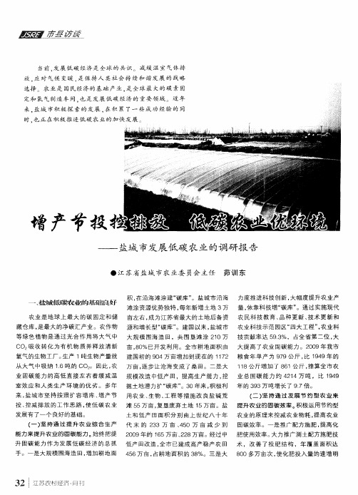 增产节投控排放  低碳农业优环境——盐城市发展低碳农业的调研报告