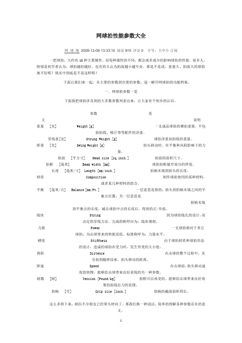 网球拍性能参数大全