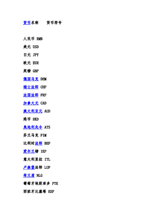 各国货币名称的英文缩写简写