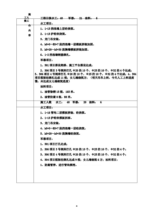 每日施工进度报使用表