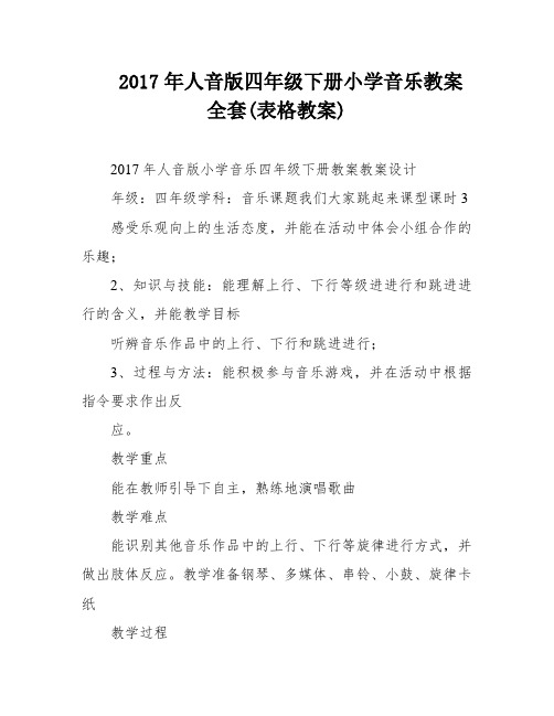 2017年人音版四年级下册小学音乐教案全套(表格教案)