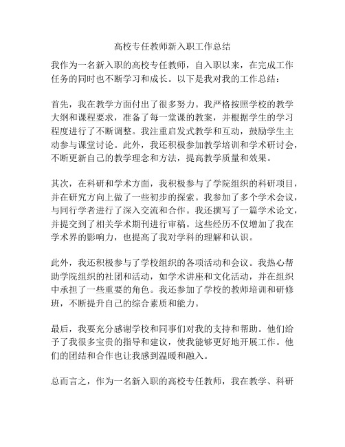 高校专任教师新入职工作总结