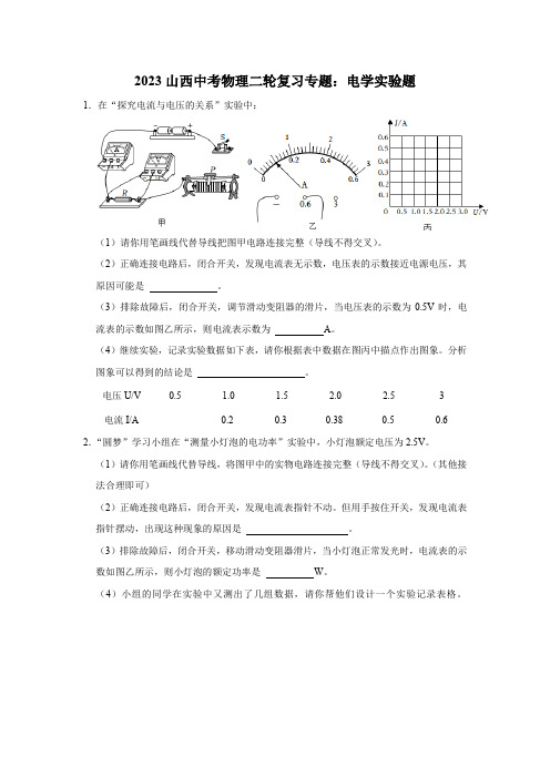 2023年山西省中考物理二轮复习专题：电学实验题