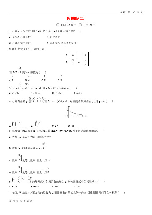 (部编版)2020届高三数学二轮复习冲刺提分作业第三篇多维特色练小题分层练跨栏练二理75