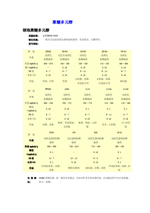 公司的产品各项参数指标（聚醚多元醇）