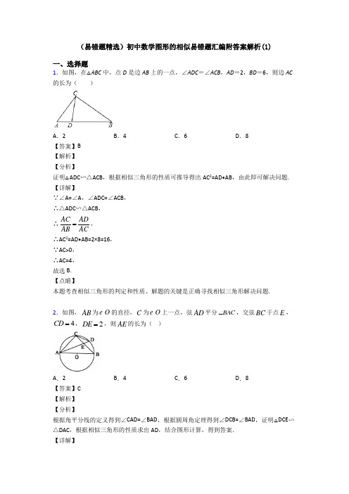 (易错题精选)初中数学图形的相似易错题汇编附答案解析(1)