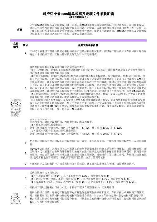 辽宁2008定额颁发后文件条款汇编