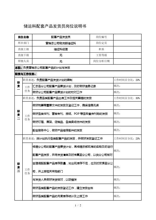 制鞋企业储运科配套产品发货员岗位说明书