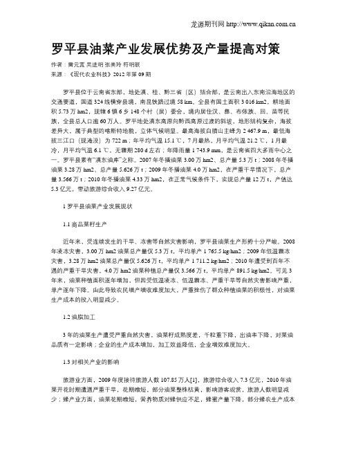 罗平县油菜产业发展优势及产量提高对策