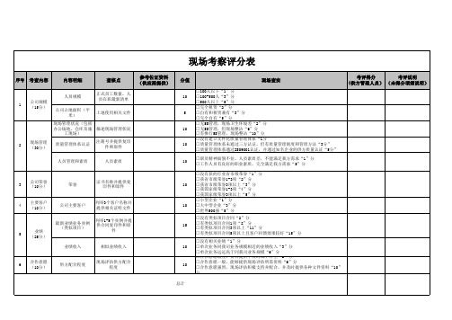 现场考察评分表