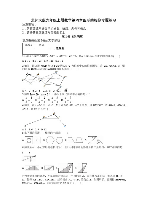 北师大版九年级上册数学第四章图形的相似专题练习及解析