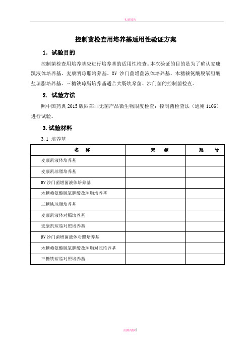 控制菌检查用培养基适用性验证方案