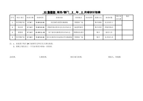 售楼部培训计划表