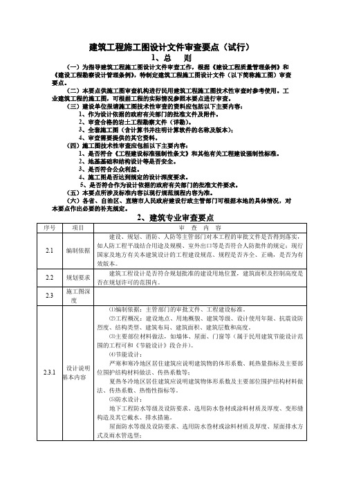 建筑工程施工图设计文件审查要点