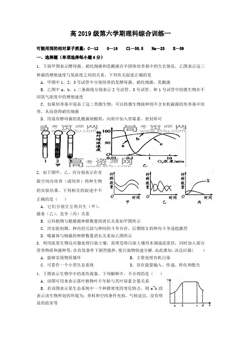 【名校】四川省绵阳中学2019届高三上学期第一次模拟(理综)