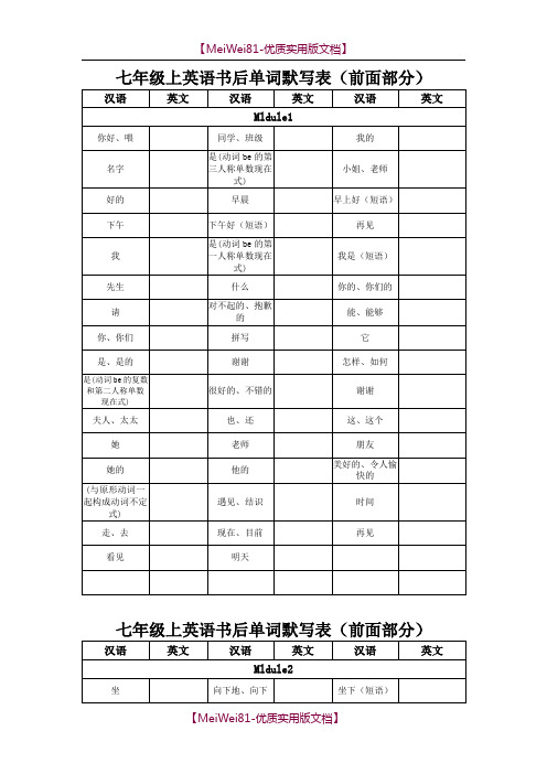 【7A版】2018年人教版七年级上英语书后单词默写表(前面部分)