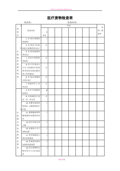 医疗废物检查表