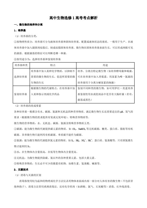 广东高考生物选修一知识整理