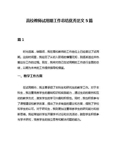 高校教师试用期工作总结优秀范文5篇