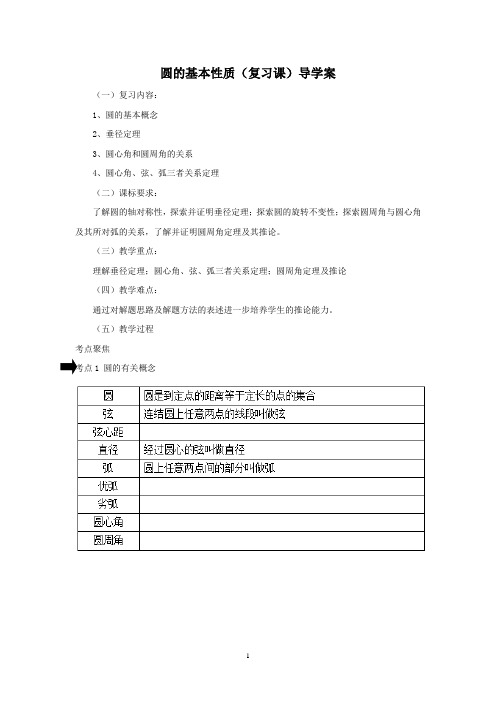 初中数学_圆的基本性质(复习课)教学设计学情分析教材分析课后反思