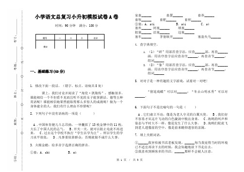 小学语文总复习小升初模拟试卷A卷