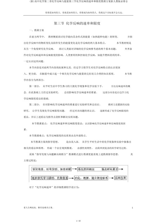 (新)高中化学第二章化学反应与能量第三节化学反应的速率和限度教案新人教版必修2