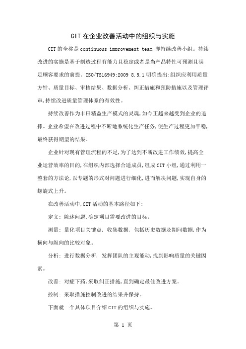 CIT在企业改善活动中的组织与实施word精品文档4页