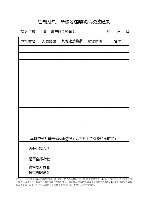 管制刀具、器械等违禁物品收缴记录