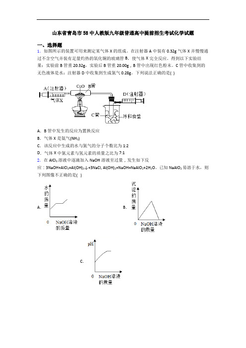 山东省青岛市58中人教版九年级普通高中提前招生考试化学试题