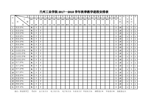 兰州工业学院20172018学年秋季教学进程安排表