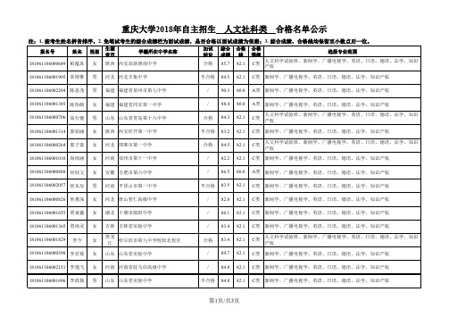 重庆大学2018年自主招生人文社科类