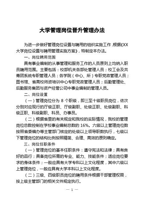 大学管理岗位晋升管理办法