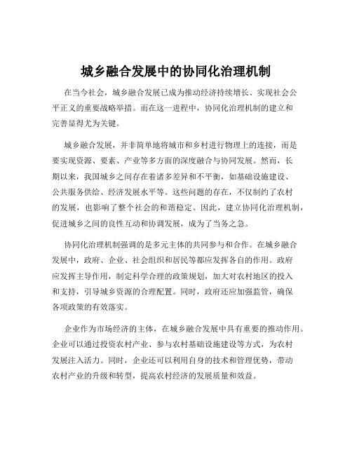 城乡融合发展中的协同化治理机制